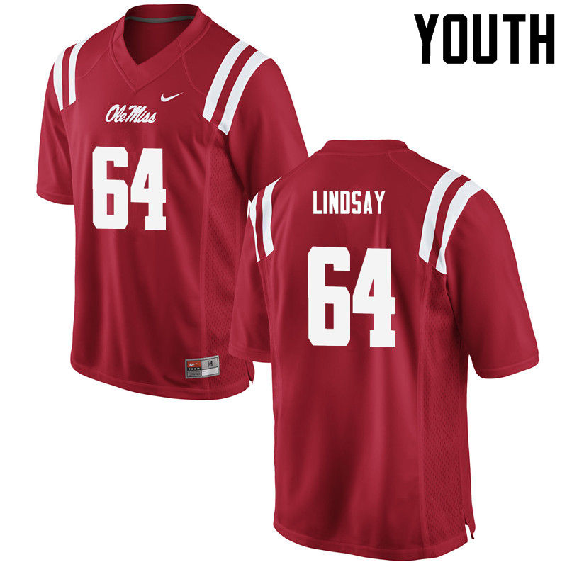 Youth Ole Miss Rebels #64 Everett Lindsay College Football Jerseys-Red